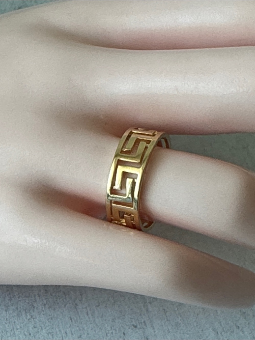 Mia Fiore Bronze Dyadema Italy Gold Geometric Greek Key Ring Sz.7.5